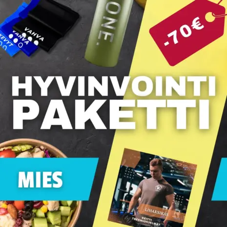 Miehen hyvinvointipaketti terveyteen, hyvinvointiin ja energisempään elämään.