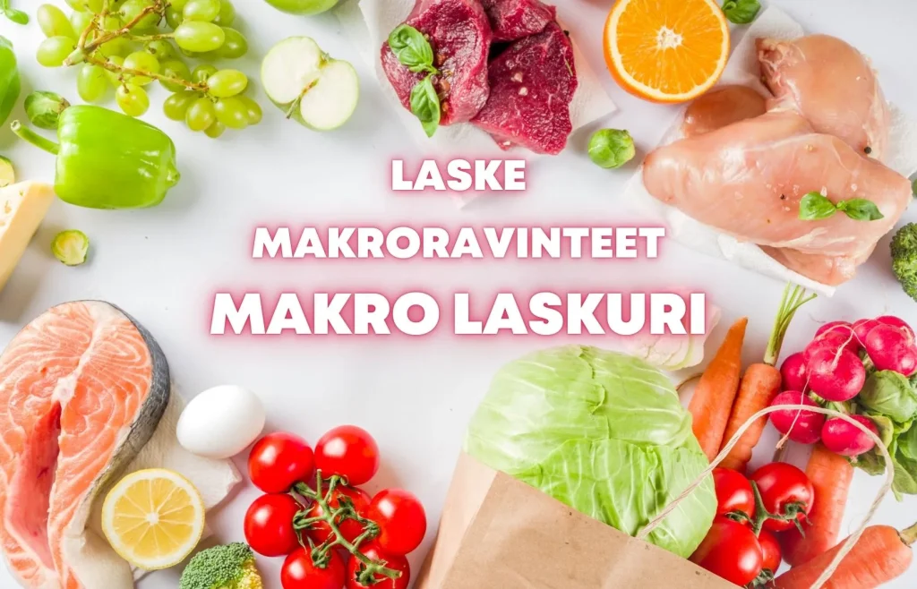 Makrolaskuri, jonka avulla voit laskea proteiinin, hiilihydraatin sekä rasvojen päivittäisen määrän grammoina.