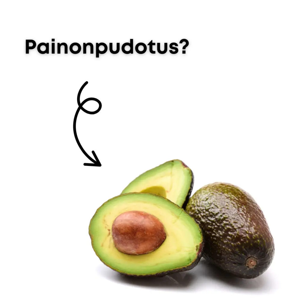 Avokado ja teksti 'Painonpudotus?' – viittaus ketoruokavalioon ja rasvan hyötyihin painonhallinnassa