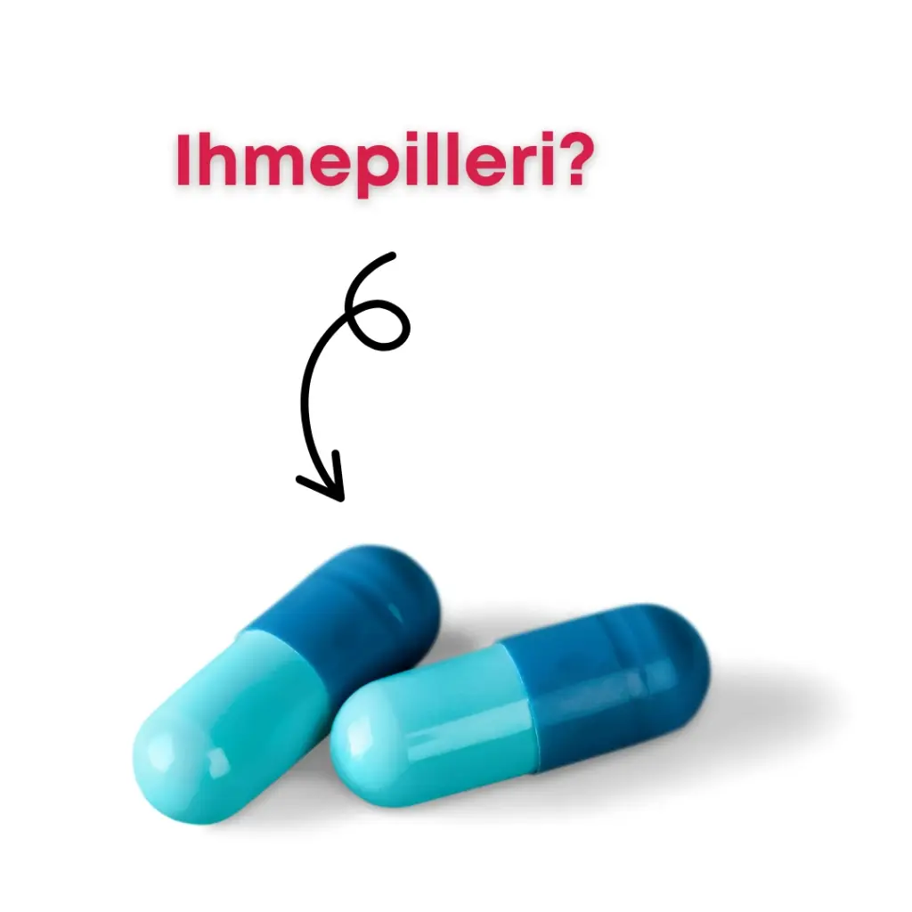 Sinivihreä kapselipilleri, jonka yllä lukee 'Ihmepilleri?' – symboloi ketoosin monia terveyshyötyjä.